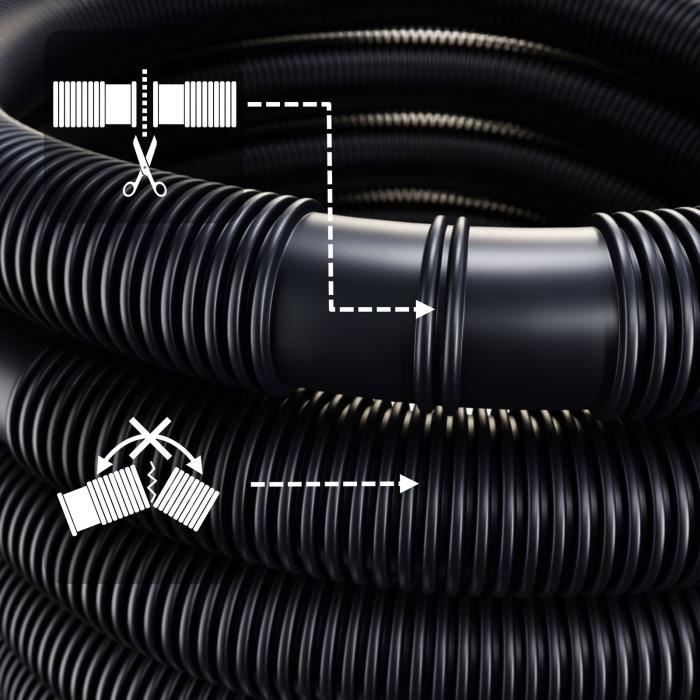 Manguera flexible negra de 14 m y 32 mm de diámetro para piscinas, con manguitos divisores, manguera para bomba, manguera para riego de estanques.