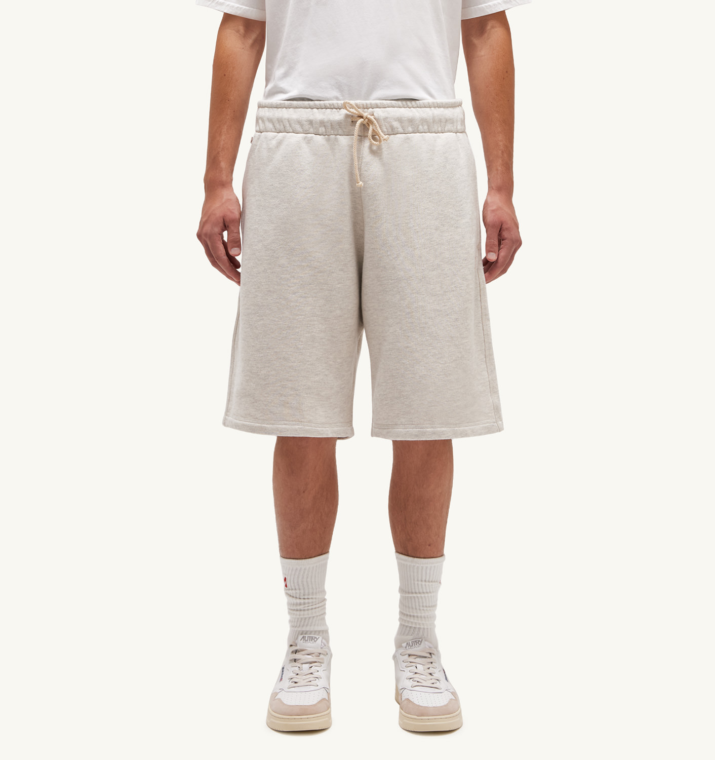 Pantaloni scurți lejeri din jerseu de bumbac periat, gri melanj