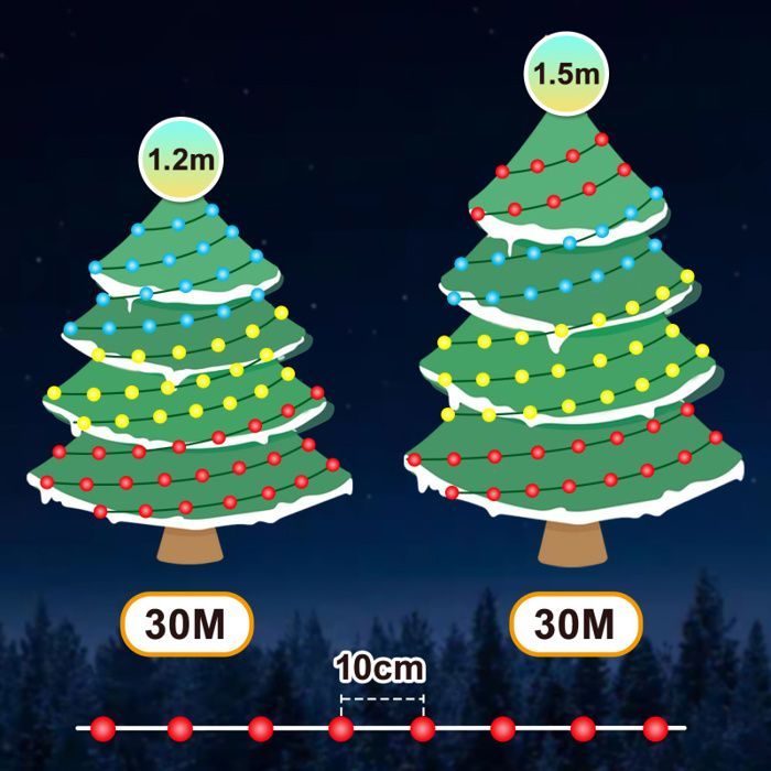 Guirnalda de luces LED para exteriores Yaskilosiu de 30 m con 300 LED, 10 modos de luz de colores, cable verde, Navidad