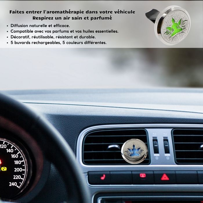 Diffuseur pour Voiture - ZEN'ARÔME - Bodhi Clip'Arôme - Acier Inox - 5 Buvards Réutilisables - Parfum Naturel