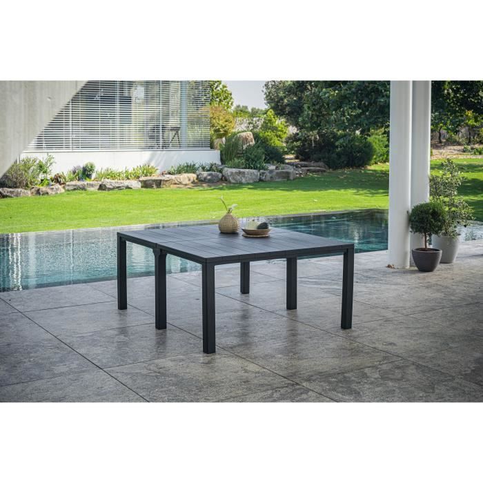 Tuintafel - Rechthoekig - Kleur: grafietgrijs - Kunsthars - Modulaire 3-in-1 - JULIE DOUBLE - Allibert by KETER