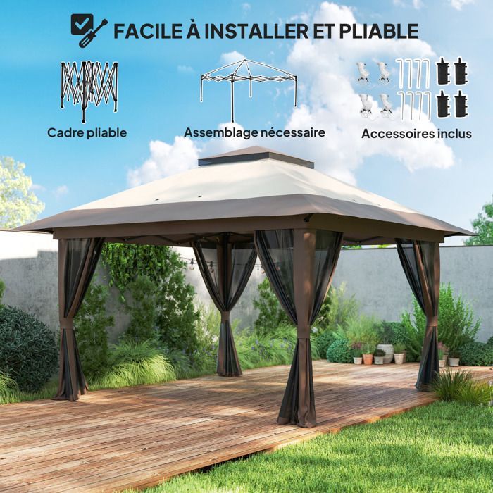 Outsunny - Garden gazebo - Polyester - 392x392x283cm - Beige