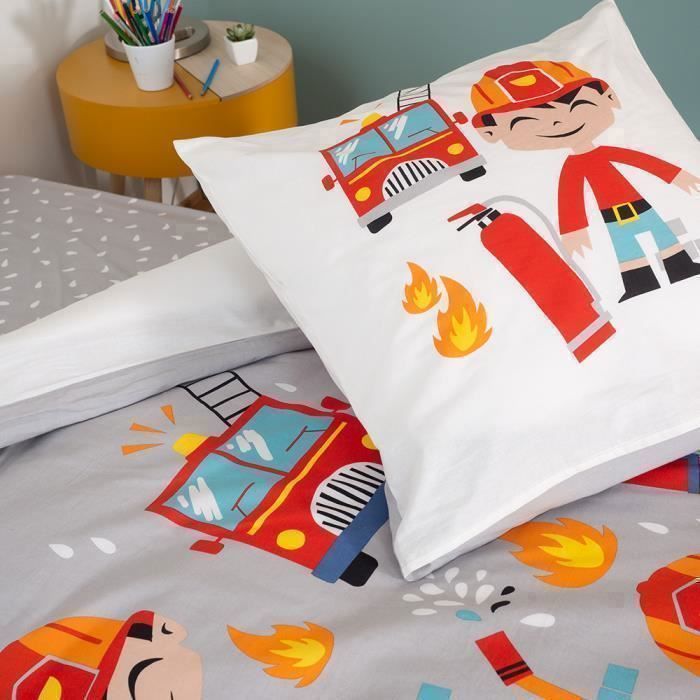 Reversible Children's Bedding Set - Firefighter and Pirate Design - Duvet Cover 140x200cm + 1 Pillowcase 63x53cm - 100% Organic Cotton*