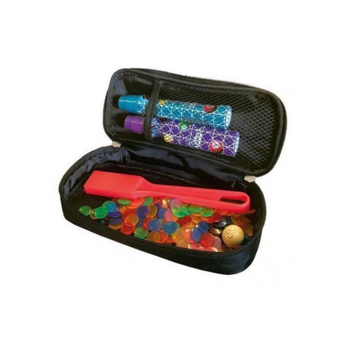 Kit di accessori per il bingo 3 in 1: astuccio viola + bastoncino magnetico rosa per raccogliere le fiches + 100 fiches magnetiche - Materiali di gioco