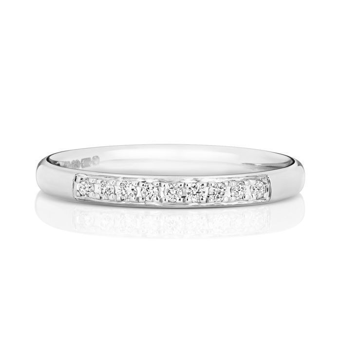 Anillo Alliance, EDS JEWELS, oro blanco 375/1000, diamante talla brillante de 0,10 quilates, GH - SI3-I1, engaste semipavé, banda de confort de 2,2 mm, 31109