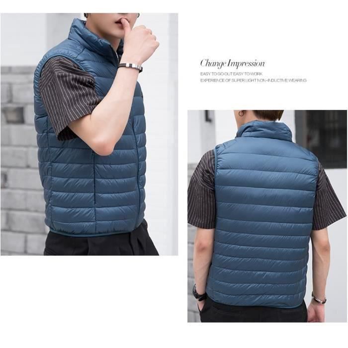 Chaqueta de plumas sin mangas ultraligera para hombre FUNMOON con cremallera, para invierno, compresible, azul claro.