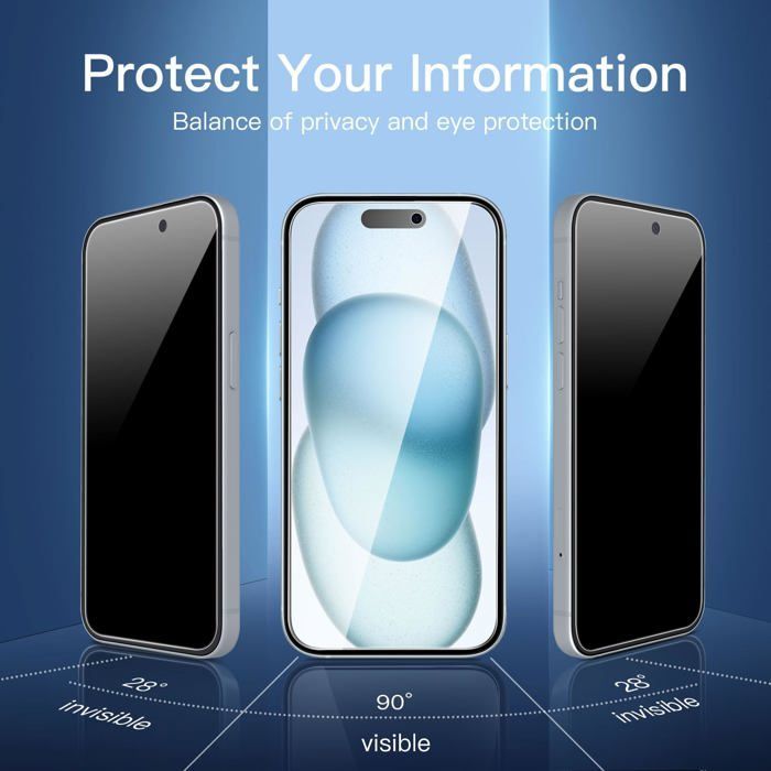 Kit de 4 unidades: 2 protectores de pantalla de vidrio templado anti-espía para iPhone 15 (6,1 pulgadas) y 2 protectores de cámara trasera.
