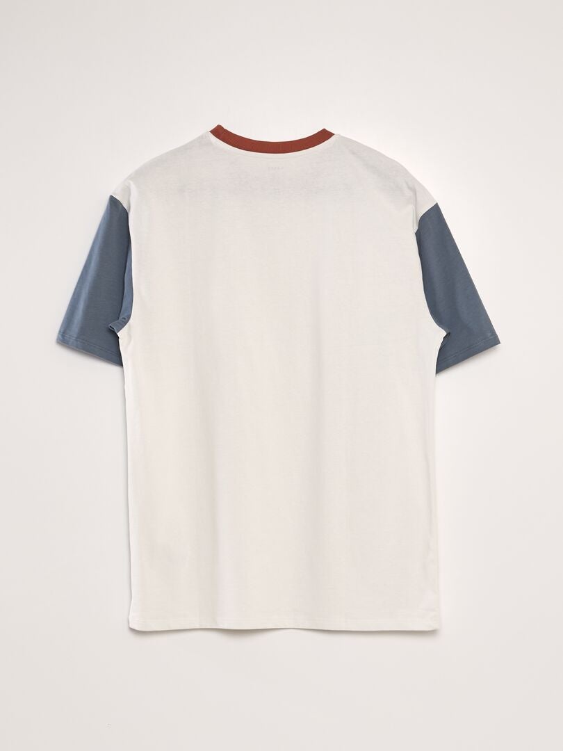 T-shirt met ronde hals en kleurblokken - GRIJS