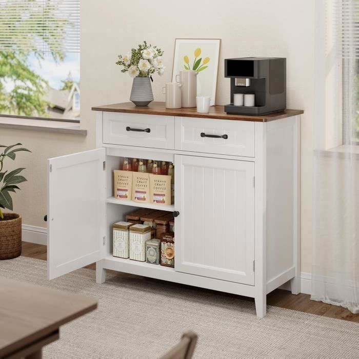 Mobile contenitore Bealife - Marrone - Armadio, Credenza da cucina, Mobile da cucina con 2 ante e 2 cassetti, Mobile da bagno