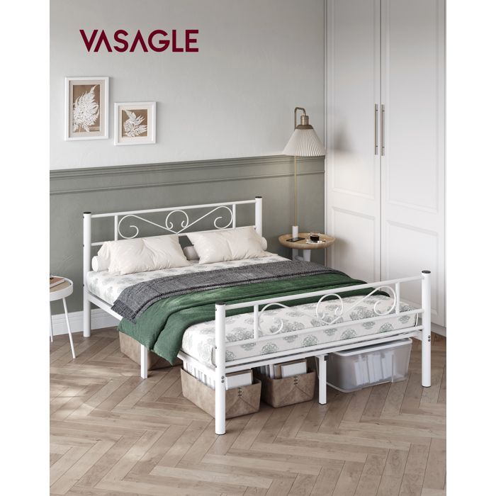 Estructura de cama VASAGLE de 140 x 190 cm con somier de láminas metálicas, cama doble, metal, fácil montaje, para habitación de invitados, blanca