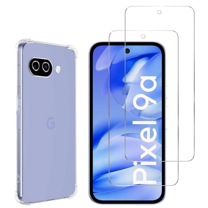 Custodia antiurto - Phonillico® - Google Pixel 9a - Flessibile - Trasparente - 2 pellicole protettive in vetro temperato