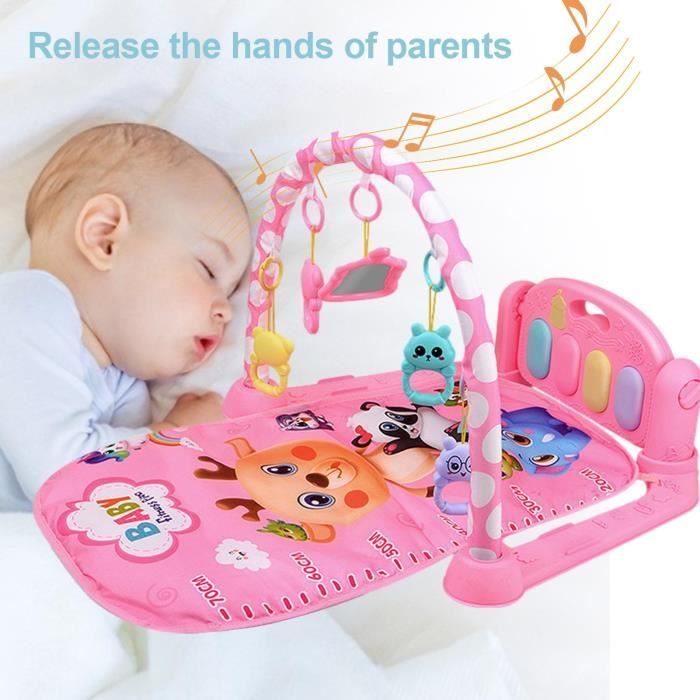 Tappetino attività per neonati, tappetino da gioco musicale convertibile con musica e luci per neonati - Rosa