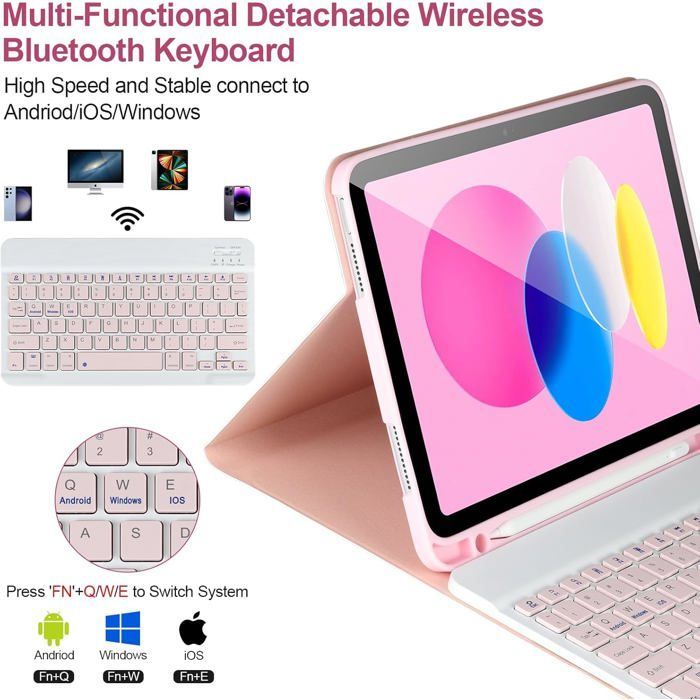 Franse hoes met toetsenbord voor iPad 11/10e generatie (A16 2025 11-inch/10e generatie 2022 10,9-inch) - roze