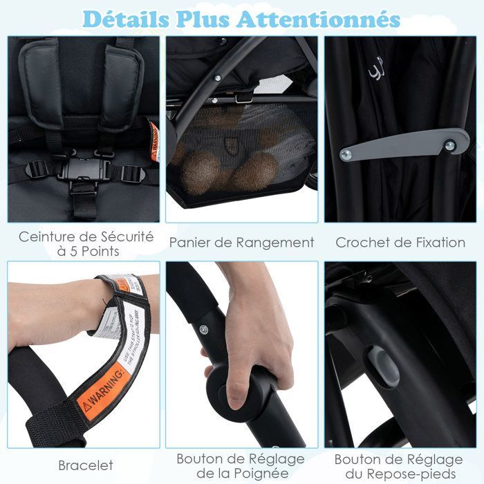 LIFEZEAL Poussette Double Pliable pour Jumeaux, 2 Places Réglable en 3 Positions, Poussette Canne avec Cosy et Roues, Charge 30 KG