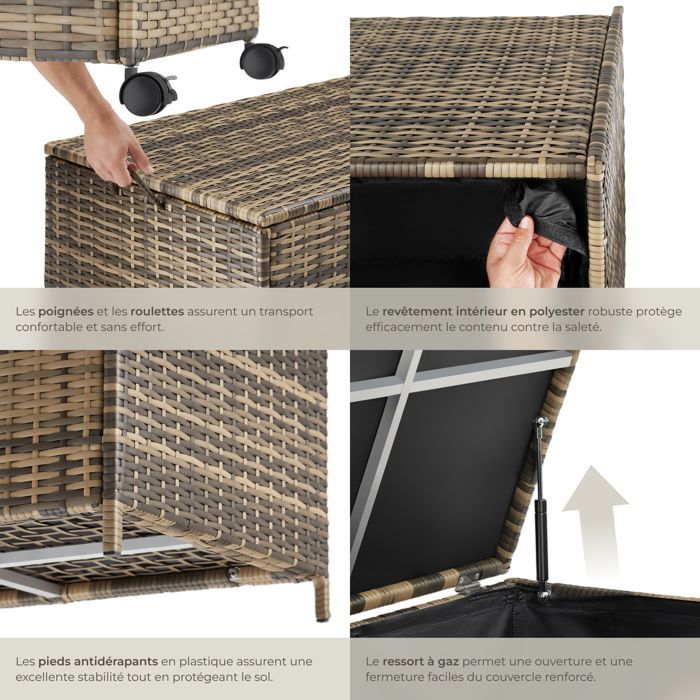 TECTAKE - Boîte de rangement Kuusamo, aluminium et roulettes - Nature foncé/gris - Extérieur, grand espace - 117x54x64cm