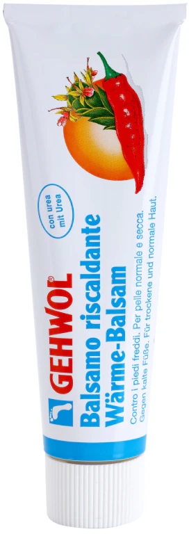 Bálsamo para os pés Gehwol Classic Warming com efeito hidratante para pele normal a seca.
