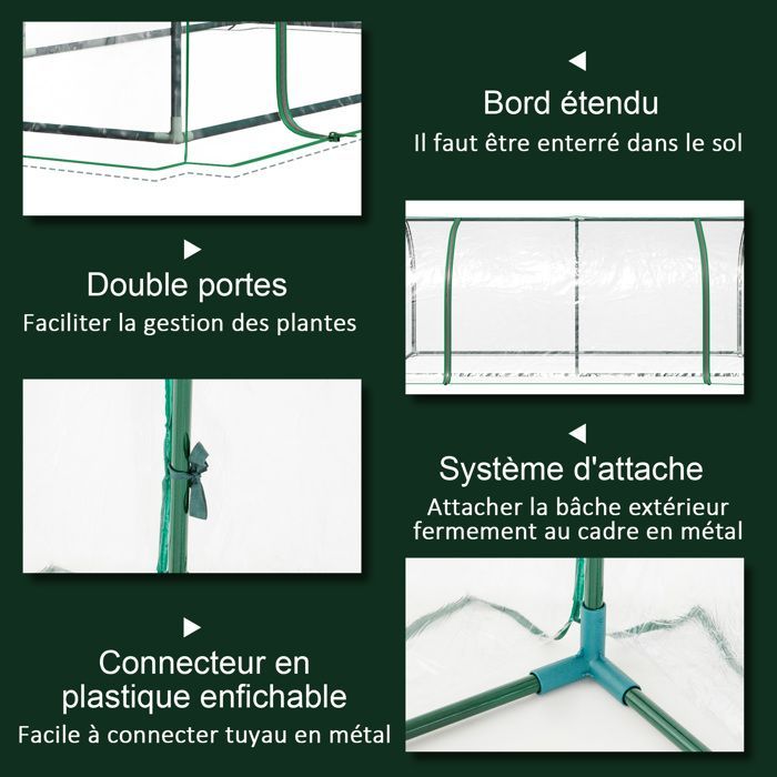 Invernadero tipo túnel Outsunny - invernadero para tomates - puerta grande con cremallera, lámina de plástico - metal - 2x1x0,8 m - verde
