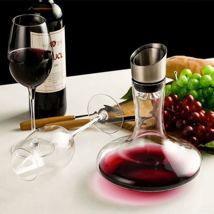 Decantador de vino con aireador y filtro integrados, decantador de vino, decantador de vino, decantador de vino, regalo de vino, copa de cristal, RELOJ