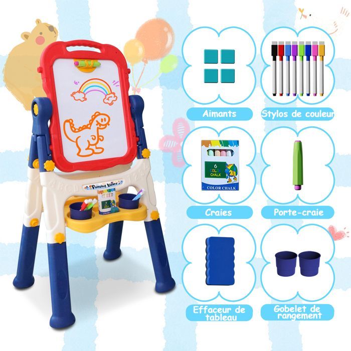 Caballete de pintura infantil, lienzo infantil de doble cara, patas ajustables, lienzo magnético para niños y niñas.