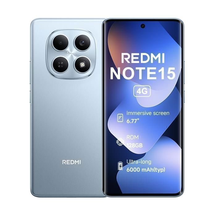 Smartphone -XIAOMI Redmi Note 15 4G - 6Go RAM - 128Go - Écran AMOLED 6,77 Pouces,  Chargeur Non Inclus, Version EU, Bleu