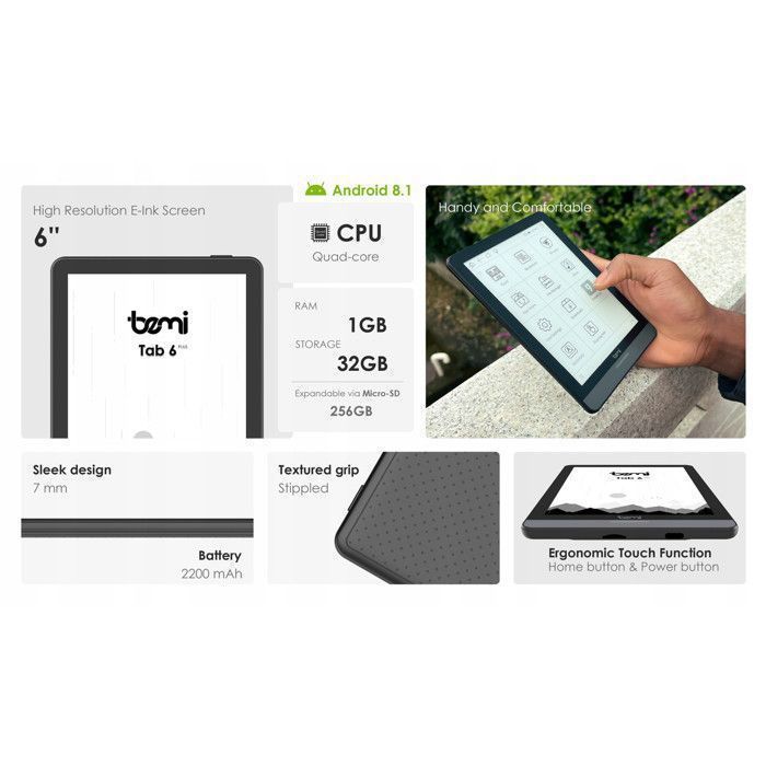 Liseuse électronique 6 pouces– Bemi Cognita Tab 6+ – 32 Go – WiFi Bluetooth – Smart LED – Android – Legimi EmpikGo