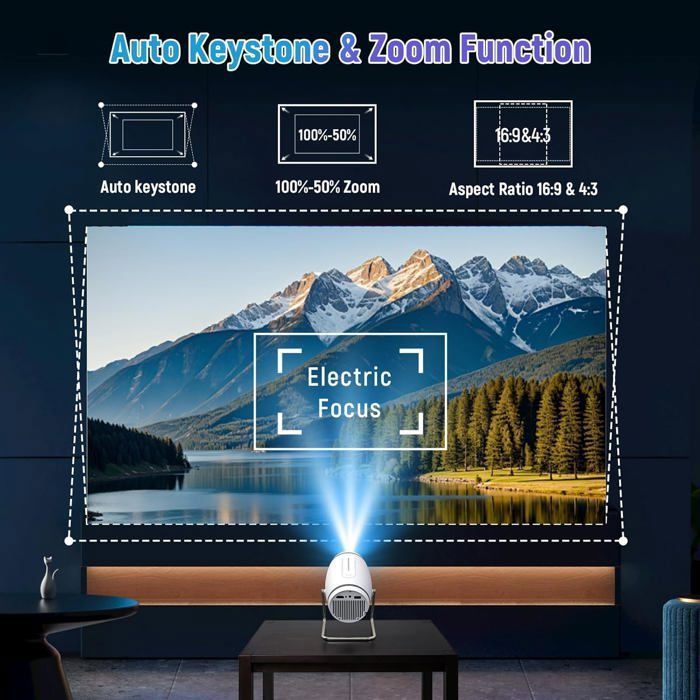 Portable projector - KOTSREN - Android 11.0 - 4K supported - 180° swivel - 50% zoom