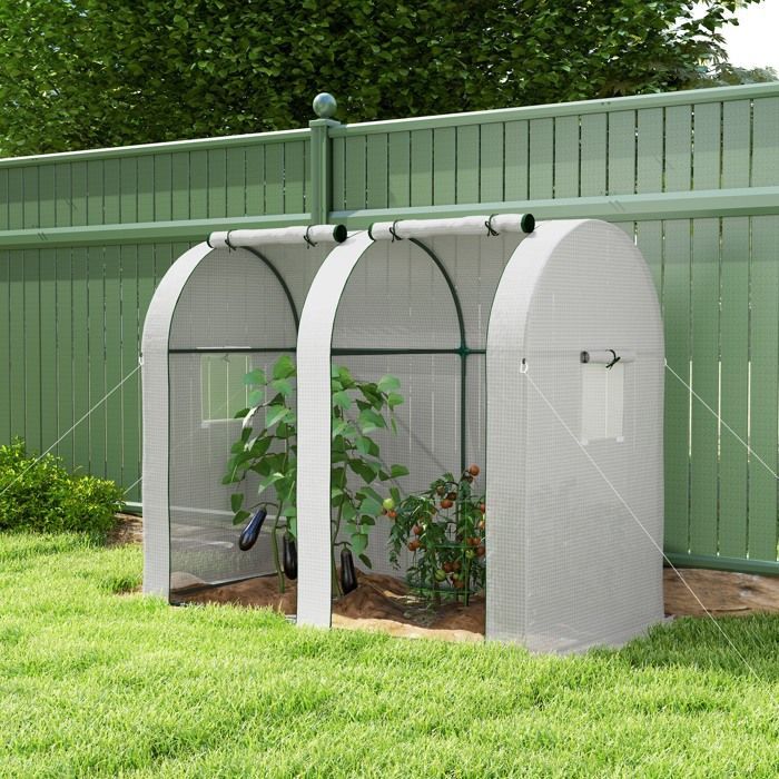 Serre de jardin - Outsunny - 1,8 m² - 2 portes zippées déroulantes - 4 fenêtres enroulables - acier PE haute densité - blanc