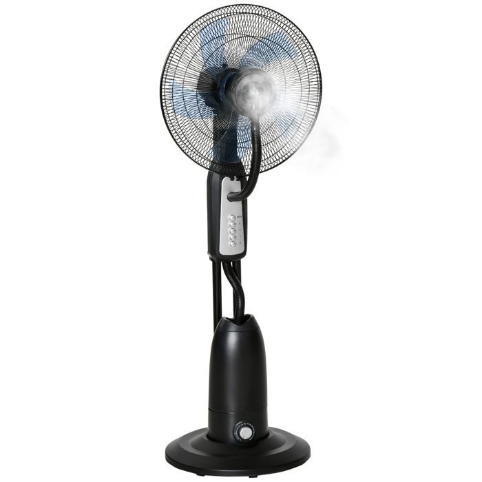 Ventilador nebulizador silencioso - HOMCOM - con ruedas, 3 velocidades, oscilación de 70°, cabezal inclinable, depósito de agua de 2,8 L - 120 cm - negro