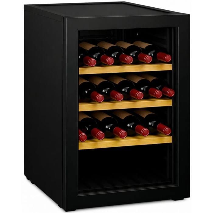 Serving wine cellar for 15 bottles - black frame - wooden shelves - 6 to 14°C