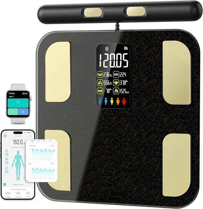 Pèse Personne Balance Connectée Avec 8 Électrodes Affichage VA 20 Données pour Andriod et iOS, Max. 180kg/400lb/28st