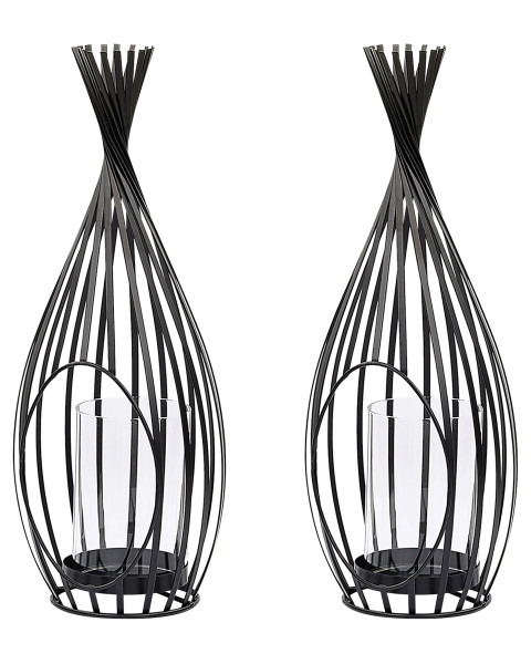 Zestaw 2 lampionów 38 cm metalowy czarny