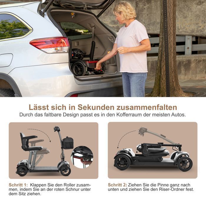 Scooter eléctrico de 4 ruedas AIR TRAVELLER, 180 W, asiento plegable, autonomía de 20 km, batería de litio de 20 Ah, movilidad para personas con movilidad reducida y personas mayores - Negro