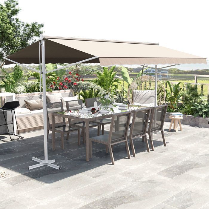Toldo doble inclinado de 4 x 3 m, retráctil manual, con inclinación ajustable, color blanco, metal recubierto de epoxi, poliéster impermeable, resistente a los rayos UV y color beige.