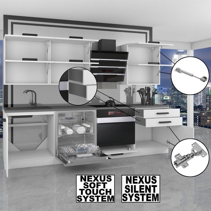 Cucina componibile completa Belini MILA - 300 cm. Con piano di lavoro, bianco lucido