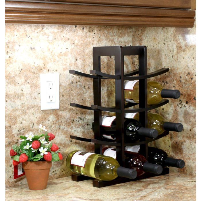 Freestanding wine rack for 12 bottles of wine, large storage shelf for cellar and kitchen (black)