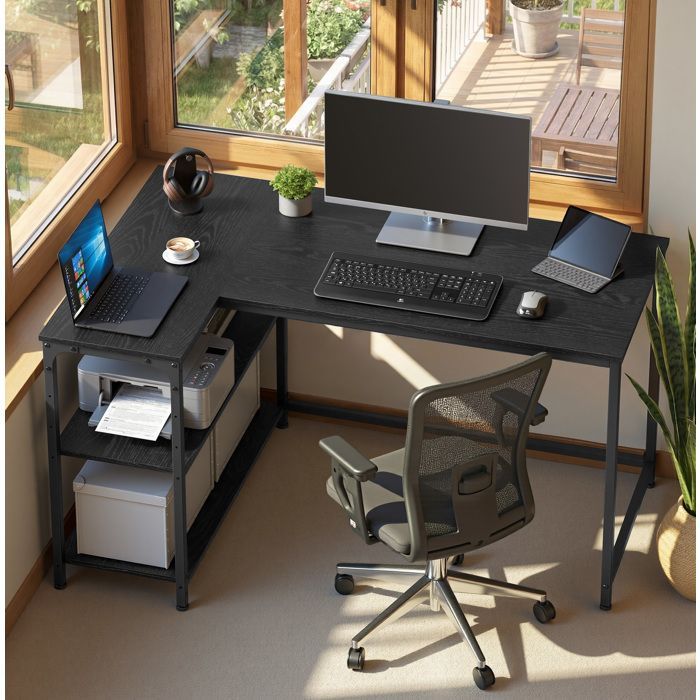 Bureau en L, Étagères Réglables avec Rangement, 120 x 80 cm, Noir