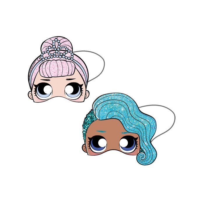 6 Masques en carton LOL 19 x 17,5 cm - Multicolore