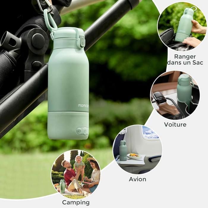 Aquecedor de mamadeiras portátil Momcozy para viagens, com 2 modos de aquecimento para leite materno e água.