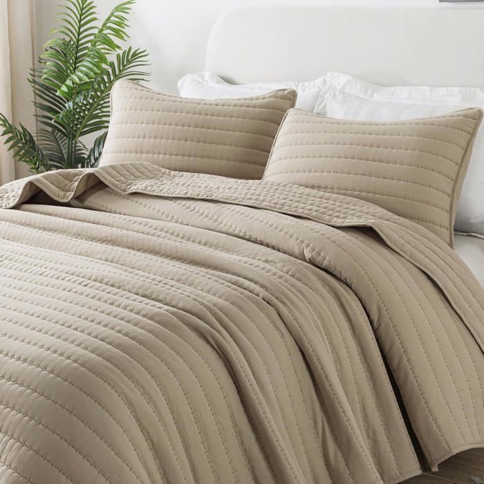 Colcha acolchada para 2 personas 300x270 cm - Beige - Certificación Oeko-TEX