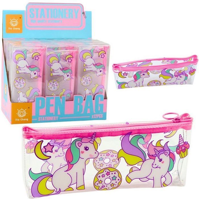 Lean Storage Pouch, Transparent School Pencil Case, Donut Unicorns, 20 x 8.5 x 4 cm