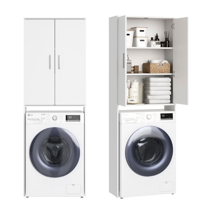 Mueble para lavadora - 65x30x187 cm - Mueble para lavadora - Mueble de almacenamiento para baño/lavadero - Blanco