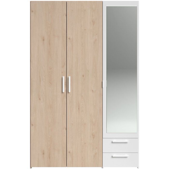 Armoire VARIA - Panneaux de particules revêtu papier - Décor chêne et blanc - 3 portes - L 120,3 x P 5,7 x H 185 cm