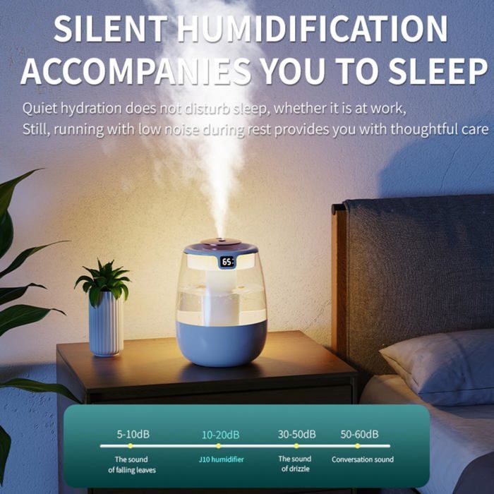 Humidificateur de chambre à coucher, 1,8 litre, brume fraîche avec veilleuse, humidificateur d'air pour la maison et les plantes