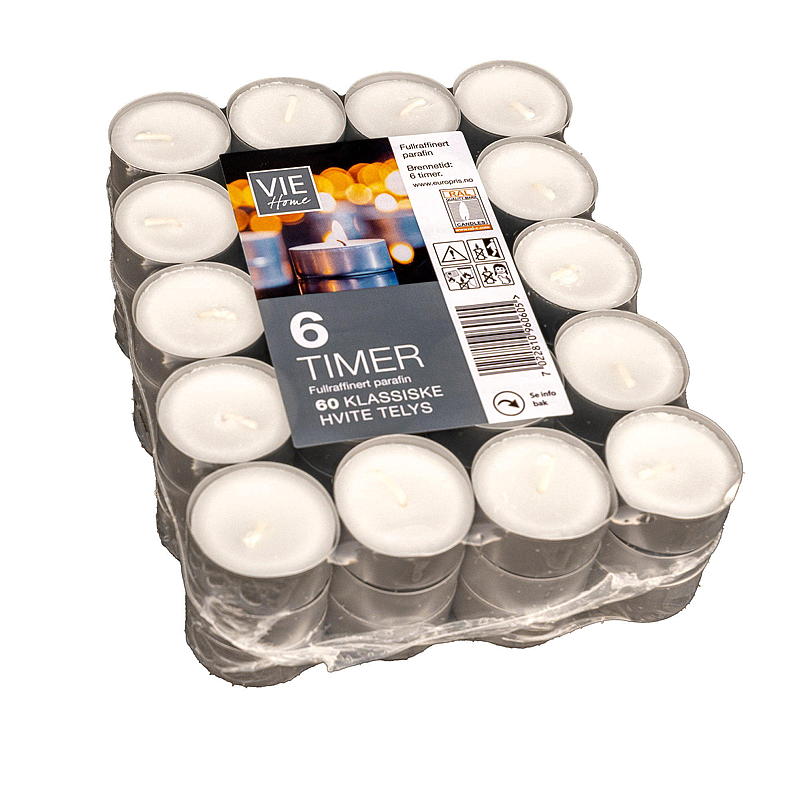 Vie Home telys 60-pakning 6 timer parafin aluminiumskopp