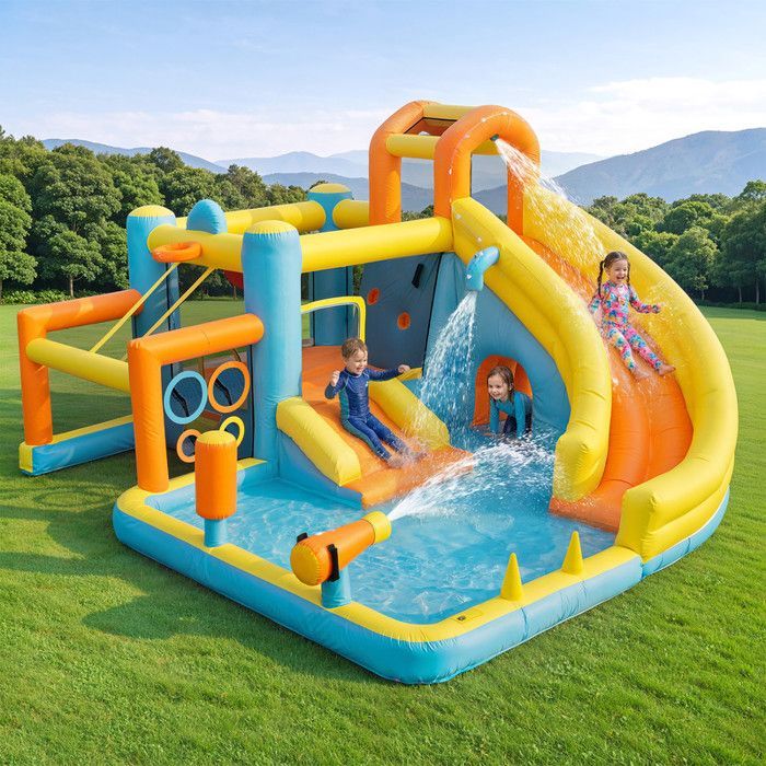 Aufblasbare Hüpfburg für Kinder (405 x 416 x 218 cm) mit Gebläse – Hüpfburg – Wasserpark – Wasserrutsche – Schwimmbad