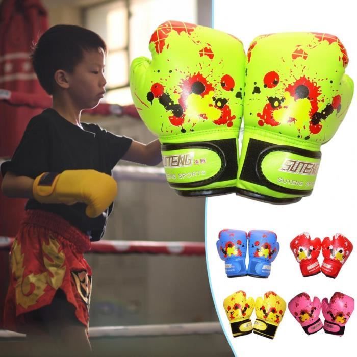 Azul - Guantes de boxeo para niños, protección de manos de piel sintética, unisex, artes marciales, combate, boxeo, etc.