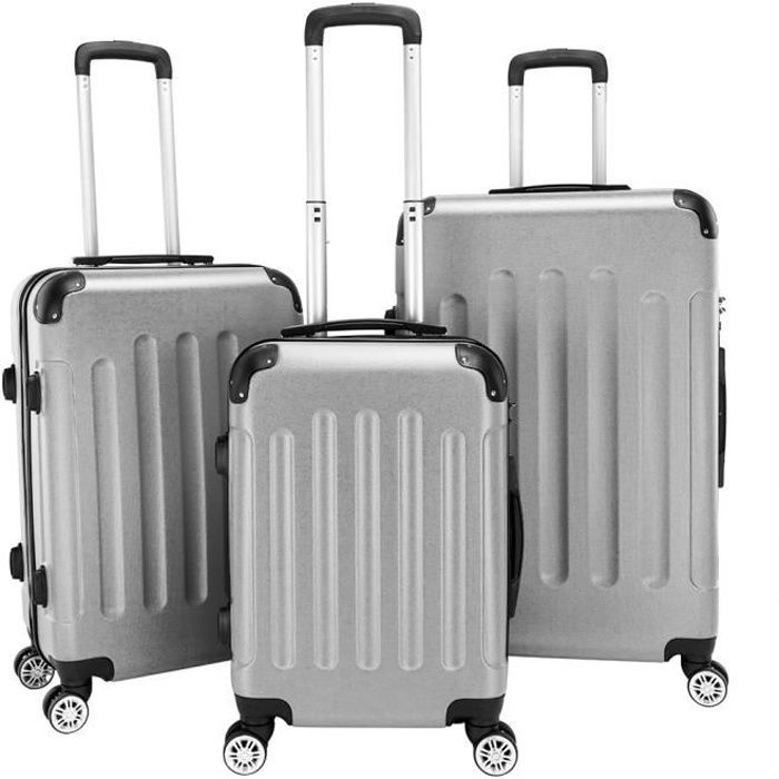 Juego de 3 maletas con cerradura de combinación - 4 ruedas giratorias de 360° - Gris - 20