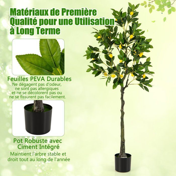 Limonero artificial COSTWAY, 160 cm de altura, con 27 limones, planta verde en maceta, decoración moderna para el hogar, sala de estar u oficina.
