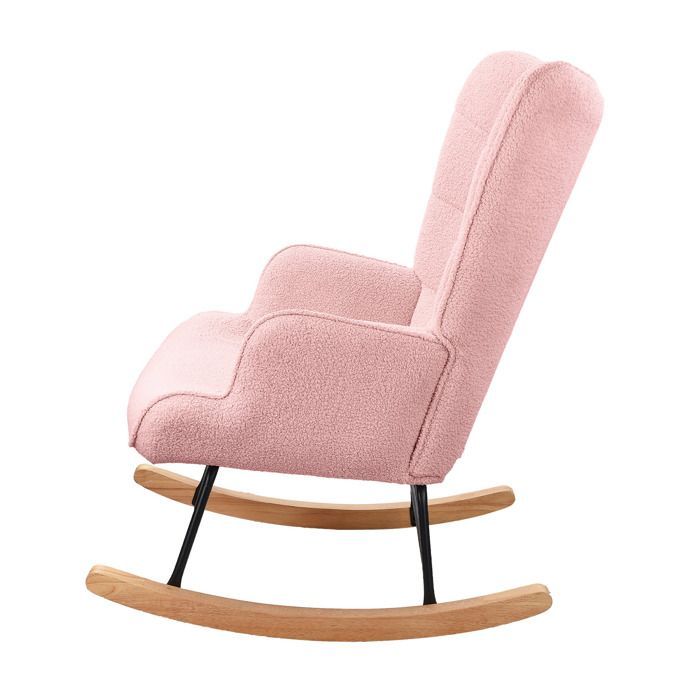 Sedia a dondolo imbottita, sedia a dondolo per allattamento, tessuto in velluto effetto orsetto, supporta fino a 120 kg, stile elegante, rosa