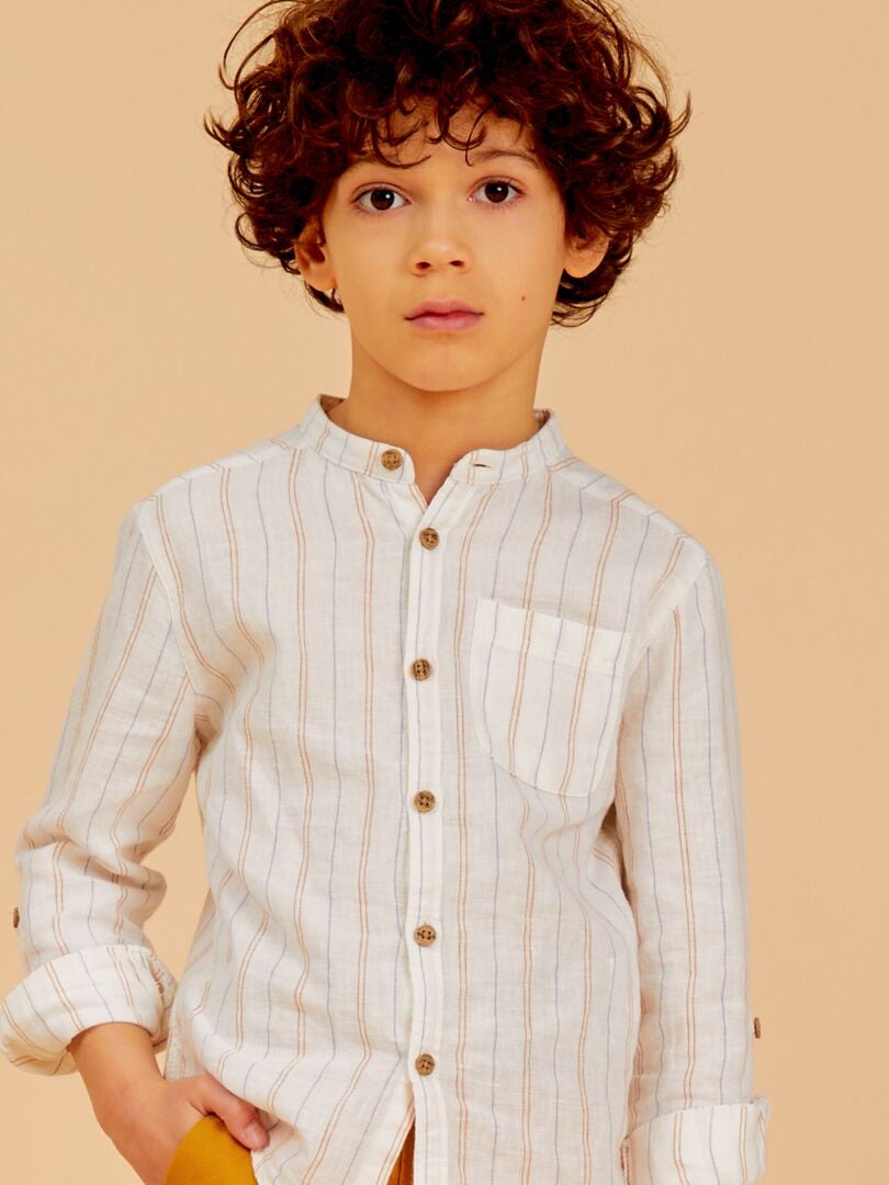 Camisa de linho com gola mandarim - BRANCA